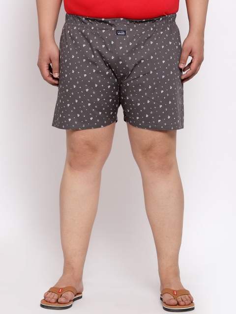 

plusS Men Plus Size Grey & White Printed Pure Cotton Boxers MBX208E