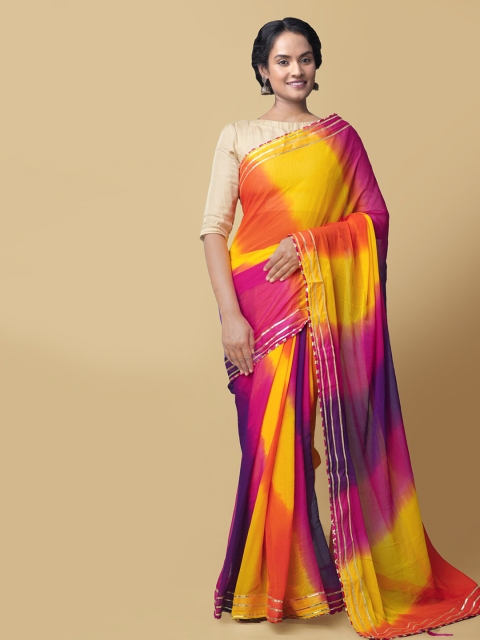 

Unnati Silks Multicoloured Striped Pure Chiffon Saree, Multi