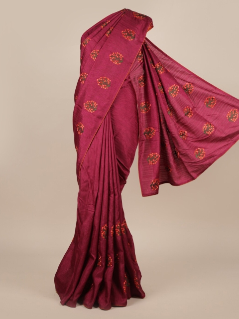 

Pothys Maroon Pure Silk Embroidered Tussar Saree