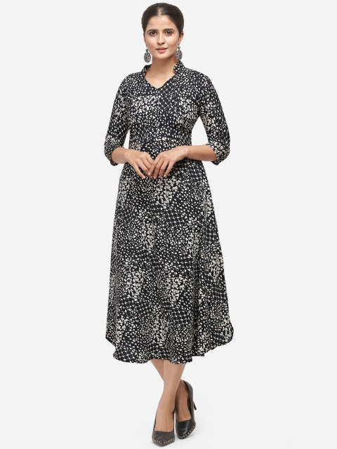 

SAADHVI Women Black Printed Empire Dress