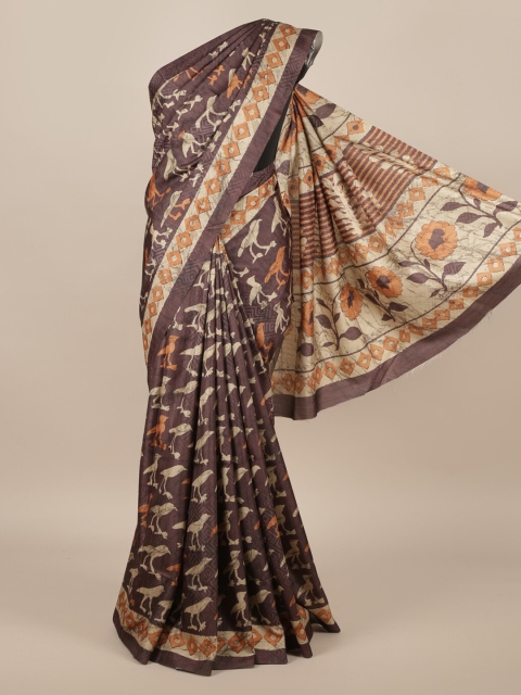 

Pothys Brown Printed Jute Silk Saree