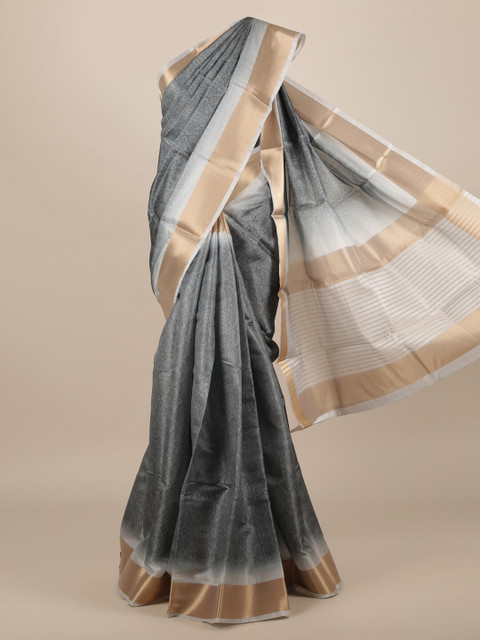 

Pothys Grey Printed Jute Silk Saree
