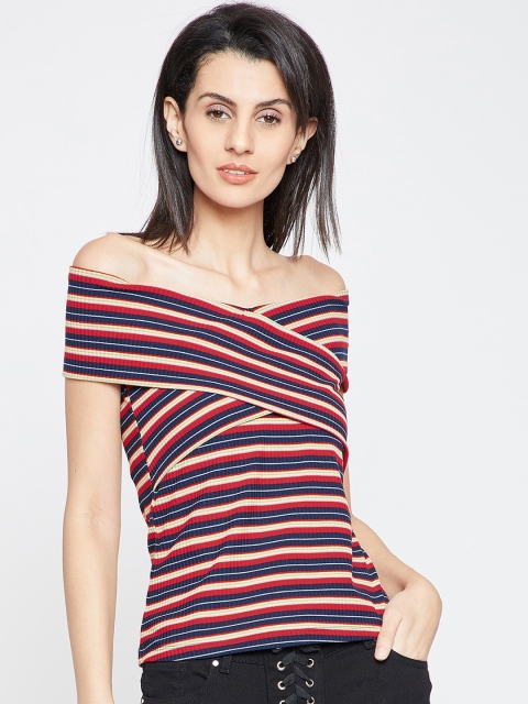 

Madame Red & Blue Striped Off-Shoulder Bardot Top