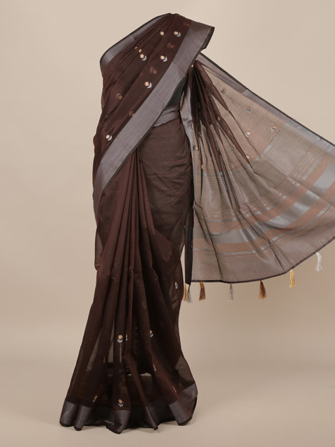 

Pothys Brown Embroidered Jute Silk Saree