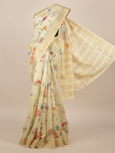 

Pothys Yellow Pure Silk Printed Tussar Saree