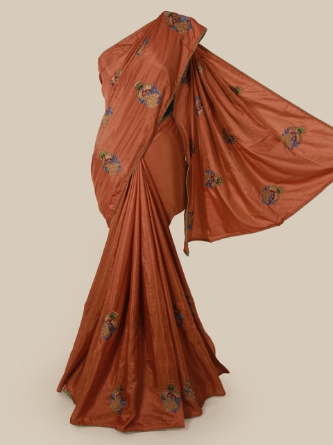 Pothys Brown Embroidered Art Silk Saree