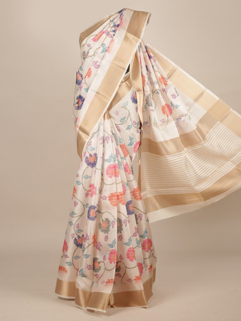 

Pothys Cream-Coloured Printed Jute Silk Saree