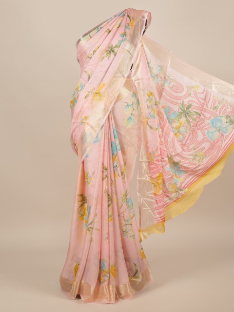 

Pothys Pink Floral Printed Poly Chiffon Saree