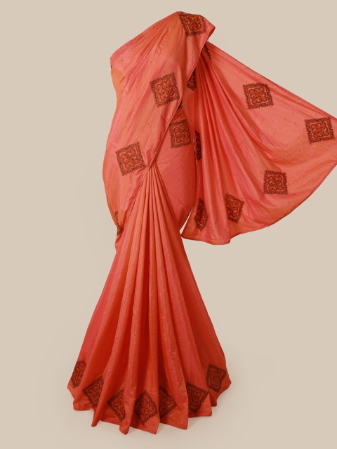 

Pothys Peach-Coloured Solid Art Silk Saree