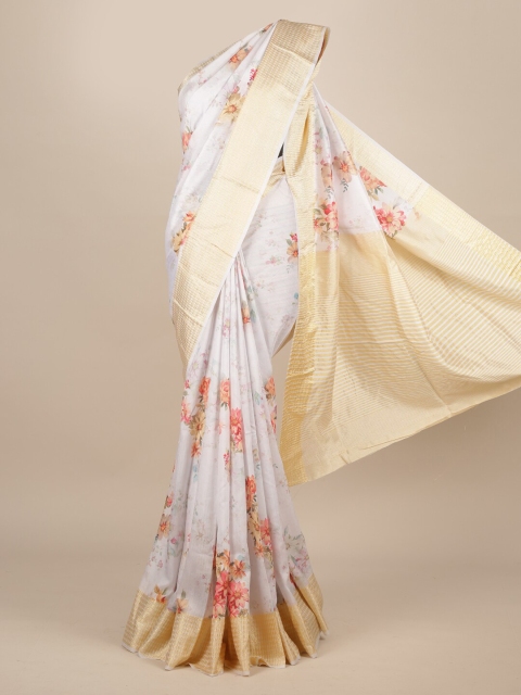 

Pothys Off-White & Gold-Toned Jute Silk Printed Saree