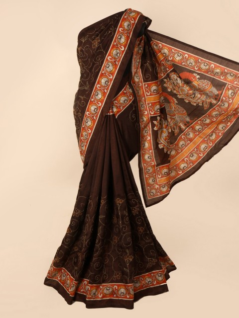 

Pothys Brown Solid Cotton Blend Saree