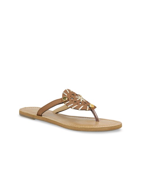 

Inc 5 Women Tan Solid T-Strap Flats