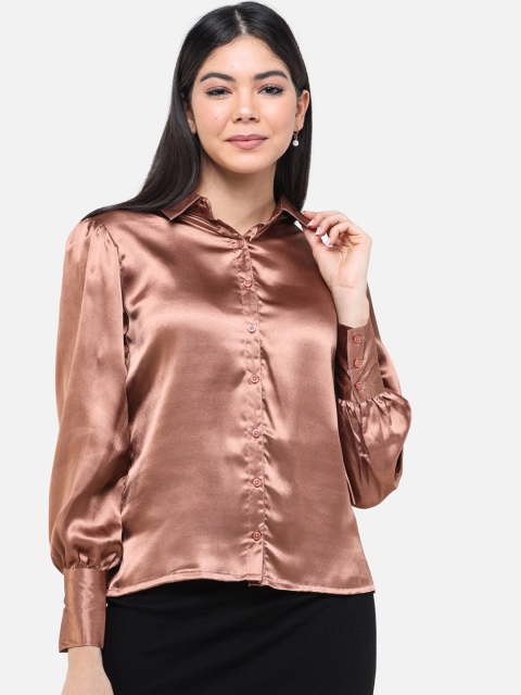 

DECHEN Women Brown Regular Fit Solid Casual Shirt