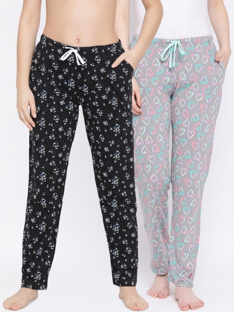 

Kanvin Women Pack of 2 Printed Pure Cotton Lounge Pants, Grey
