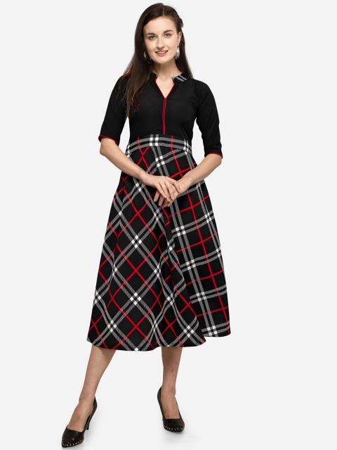 

SAADHVI Women Black & Red Checked Fit and Flare Dress