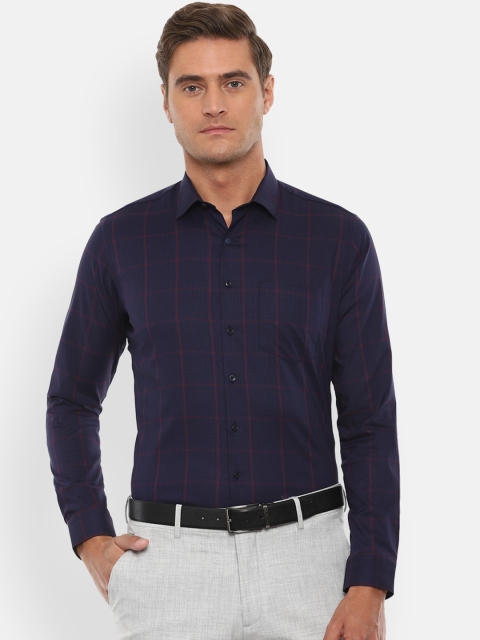 

Van Heusen Men Navy Blue & Black Slim Fit Checked Formal Shirt