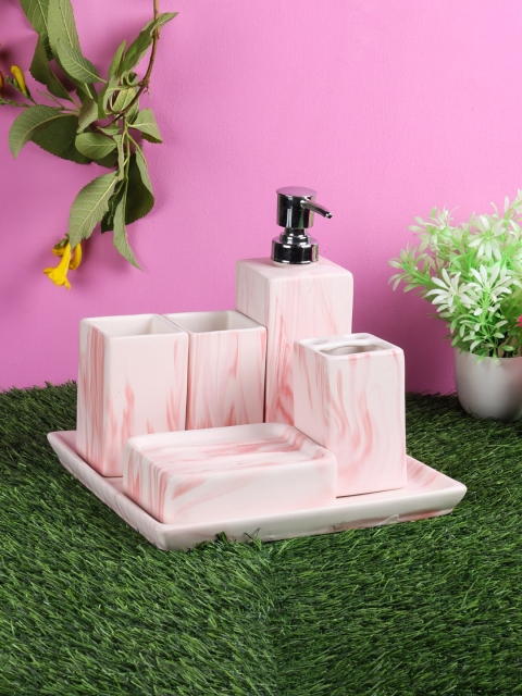 

INCRIZMA Set of 6 Pink & White Marble Pattern Bath Accessories Sets