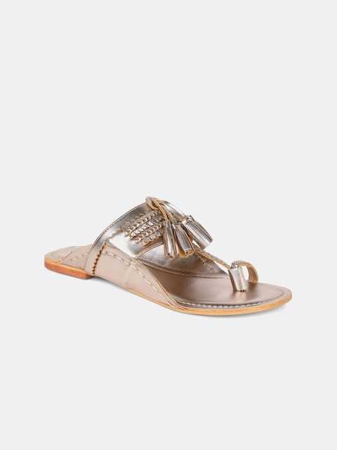 

W The Folksong Collection Women Gold-Toned Tasseled PU One Toe Flats