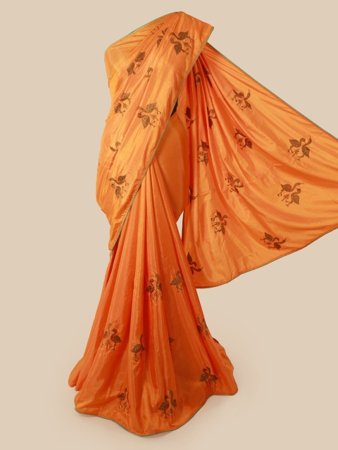 

Pothys Orange Embroidered Art Silk Saree