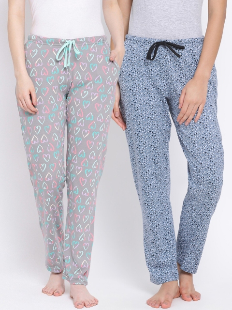 

Kanvin Women Pack of 2 Printed Pure Cotton Lounge Pants, Grey