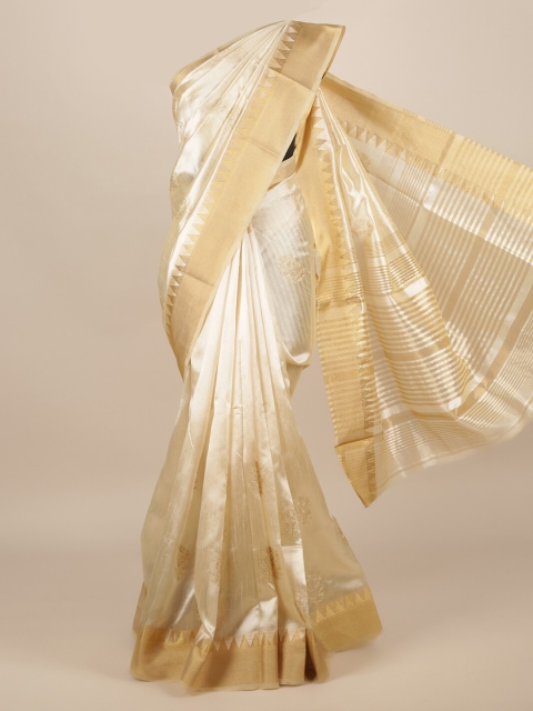 

Pothys Cream-Coloured & Gold-Coloured Jute Silk Floral Woven Design Saree