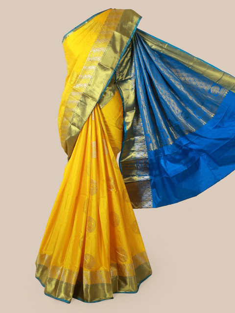 

Pothys Yellow & Blue Pure Silk Woven Design Saree