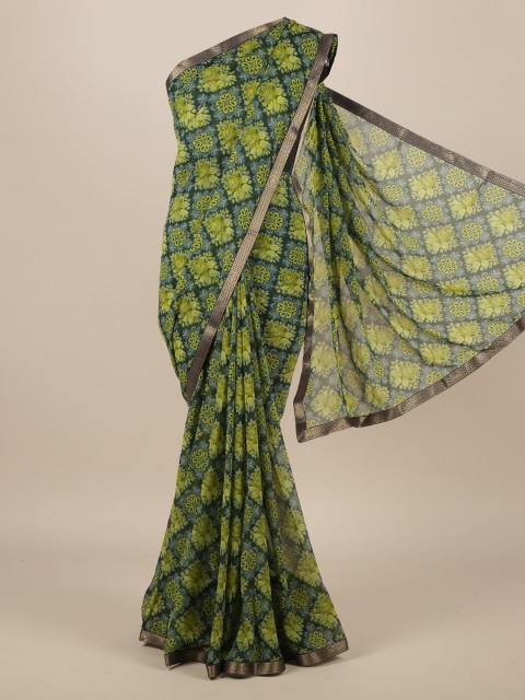 

Pothys Green & Navy Blue Poly Chiffon Printed Saree