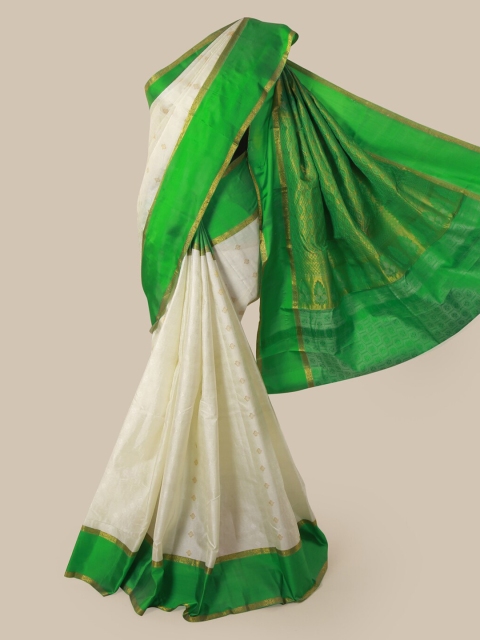 

Pothys White & Green Pure Silk Woven Design Saree