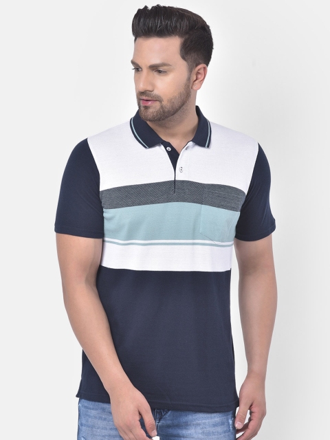 

COBB Men Navy Blue & White Striped Polo Collar T-shirt