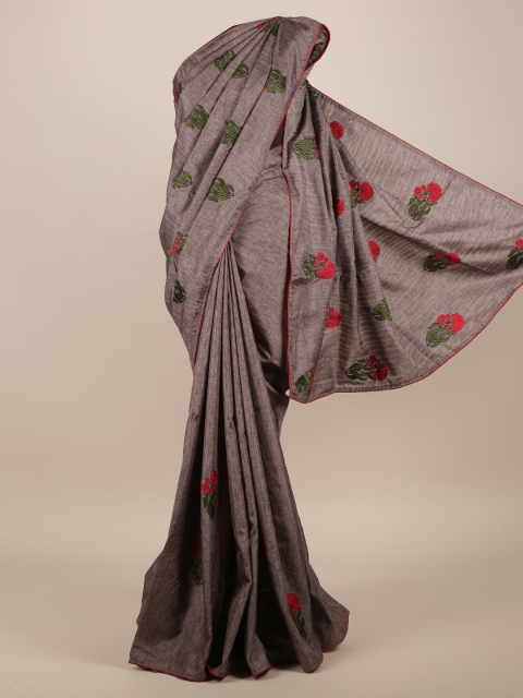 

Pothys Grey & Red Jute Silk Floral Printed Saree