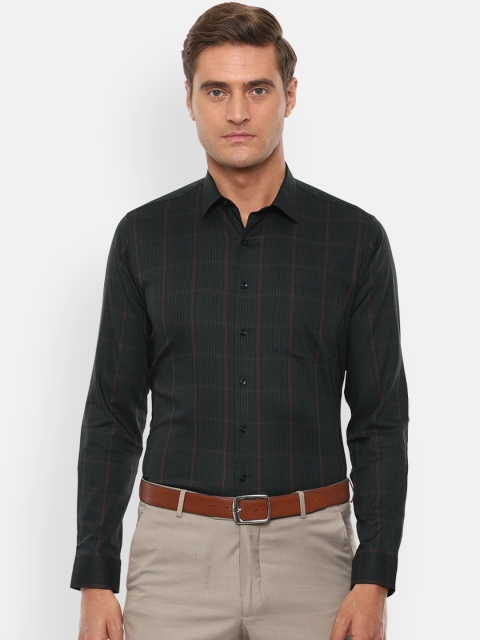 Van Heusen Men Green & Black Slim Fit Checked Formal Shirt