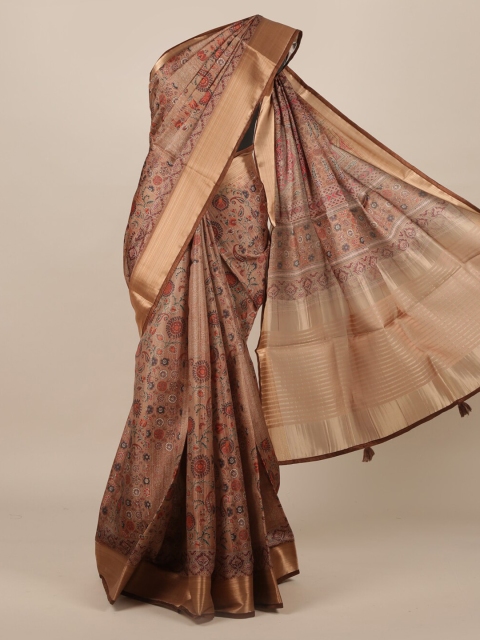 

Pothys Brown Printed Jute Silk Saree