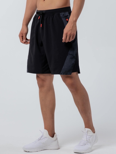 

Domyos by Decathlon Men Black & Grey Regular-Fit Technical Fitness Shorts with Zip Pocket