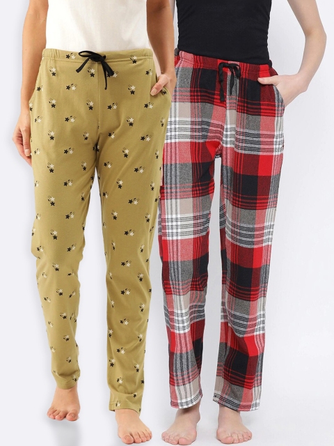 

Kanvin Women Pack of 2 Pure Cotton Lounge Pants, Mustard