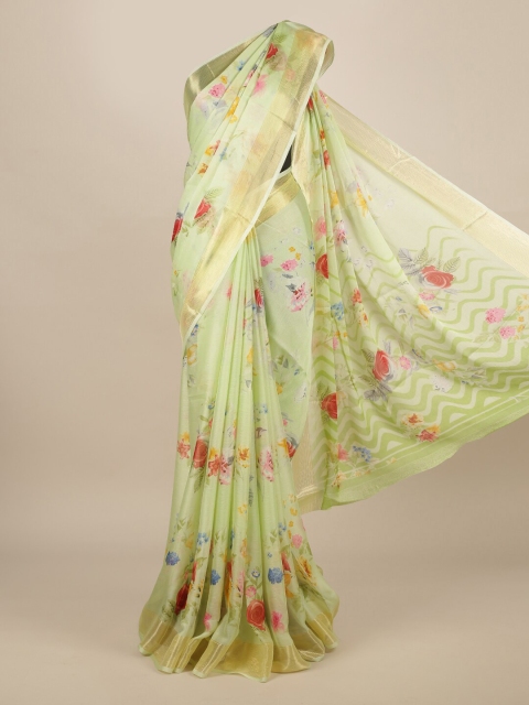

Pothys Green Floral Printed Poly Chiffon Saree