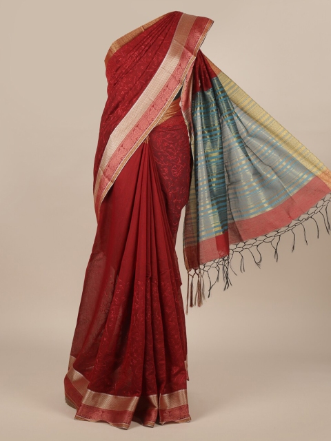 

Pothys Maroon Pure Silk Woven Design Tussar Saree