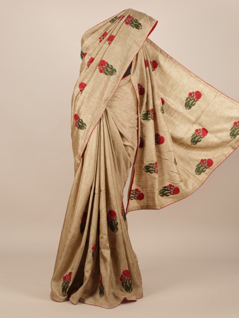 

Pothys Tan Brown Pure Silk Embroidered Tussar Saree