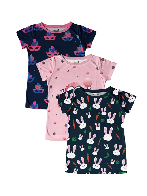 

mezmoda Girls Navy Blue Printed Round Neck T-shirt