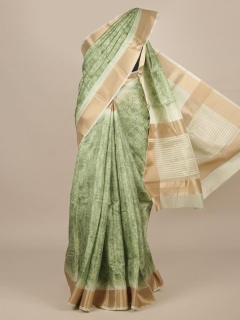 

Pothys Green & Gold-Toned Jute Silk Woven Design Saree