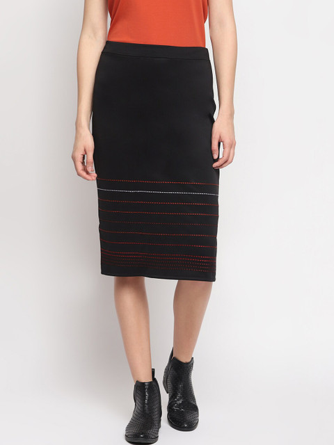 

OTORVA Women Black Solid Straight Midi Skirt