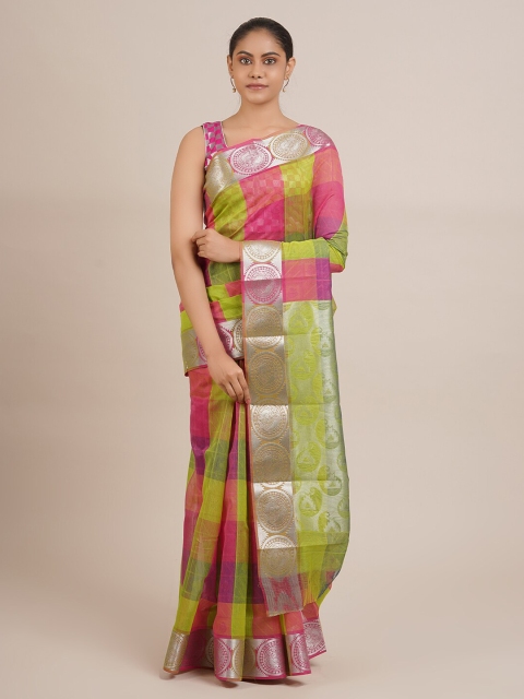 

Pothys Multicoloured Checked Saree, Pink