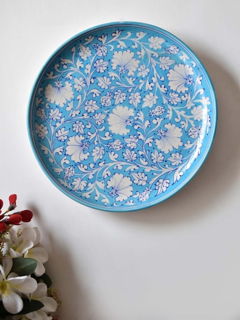 Neerja Blue & White Floral Hand-Painted Handmade Pottery Wall Plate