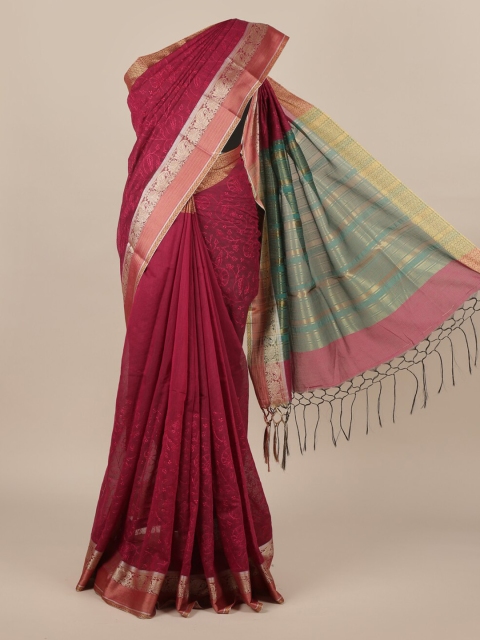 

Pothys Maroon Pure Silk Woven Design Tussar Saree