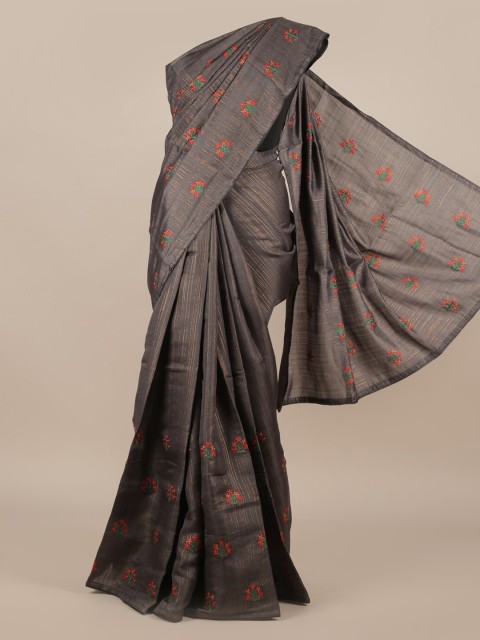 

Pothys Grey Pure Silk Striped Tussar Saree