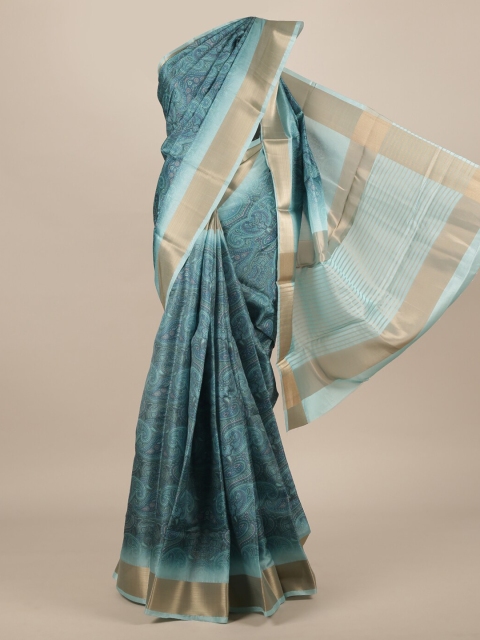 

Pothys Blue Printed Jute Silk Saree