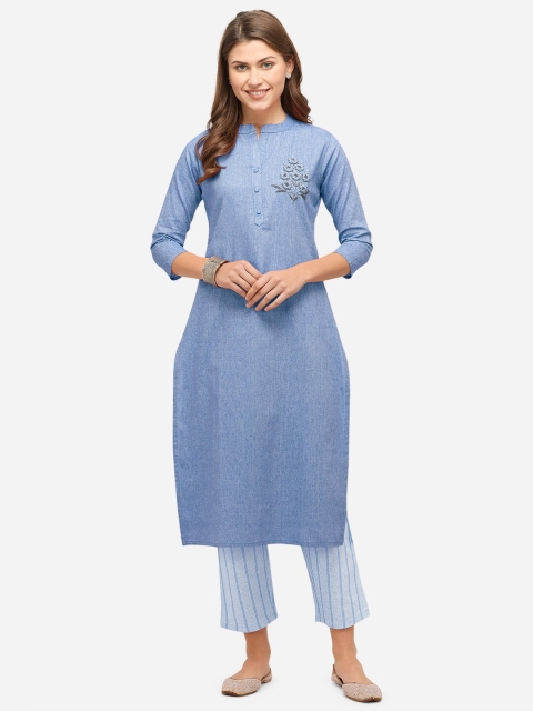

Mirchi Fashion Women Blue Regular Pathani Kurti & Trousers