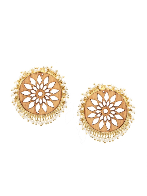 VOGUE PANASH Beige & Off-White Gold-Plated Handcrafted Beaded Drop Earrings