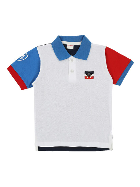 

RAINE AND JAINE Boys White & Blue Pure Cotton Solid Polo Collar T-shirt