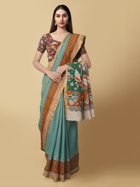 

Unnati Silks Green Striped Pure Cotton Saree