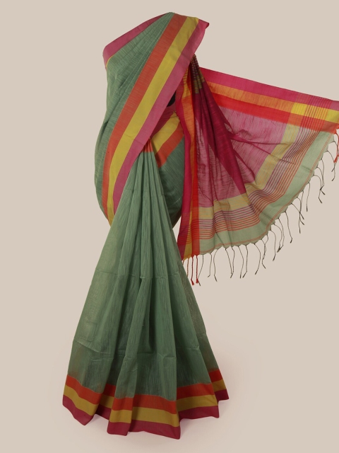 

Pothys Green & Pink Colourblocked Cotton Blend Saree